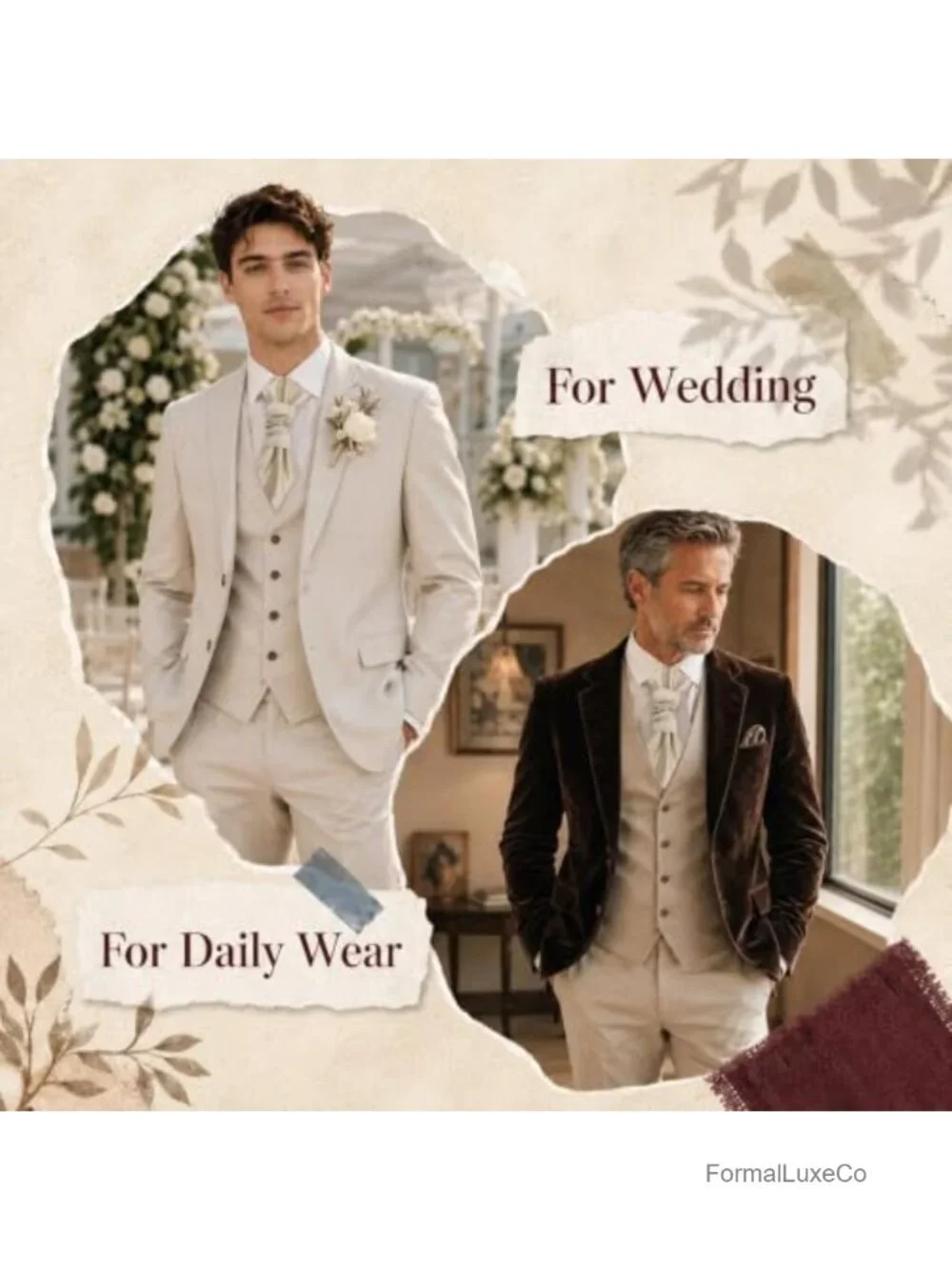 Pre Tied Ascot Ties for Men Vintage Cravat Necktie Polyester Wedding